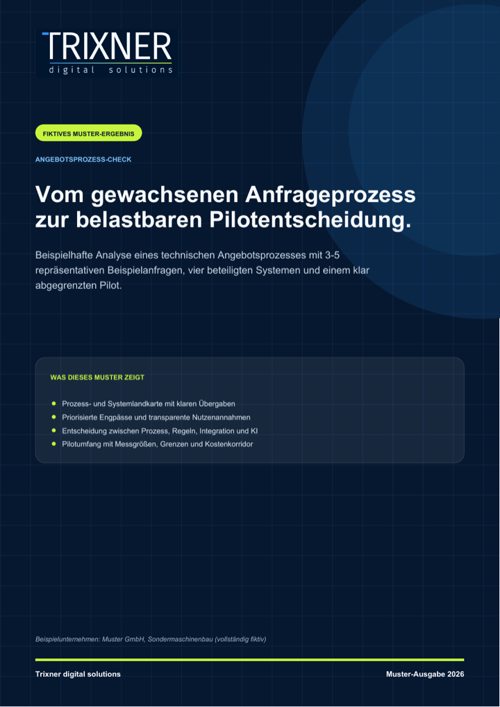 Titelblatt des fiktiven Muster-Ergebnisses für den Angebotsprozess-Check