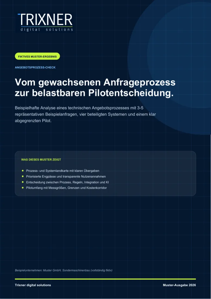 Titelblatt des Muster-Ergebnisses für den Angebotsprozess-Check Titelblatt des Muster-Ergebnisses für den Angebotsprozess-Check